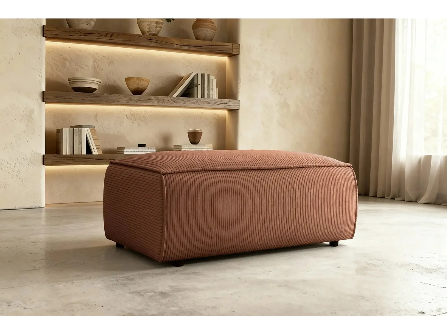 JADE - Pouf en velours côtelé Terracotta 102x69x42