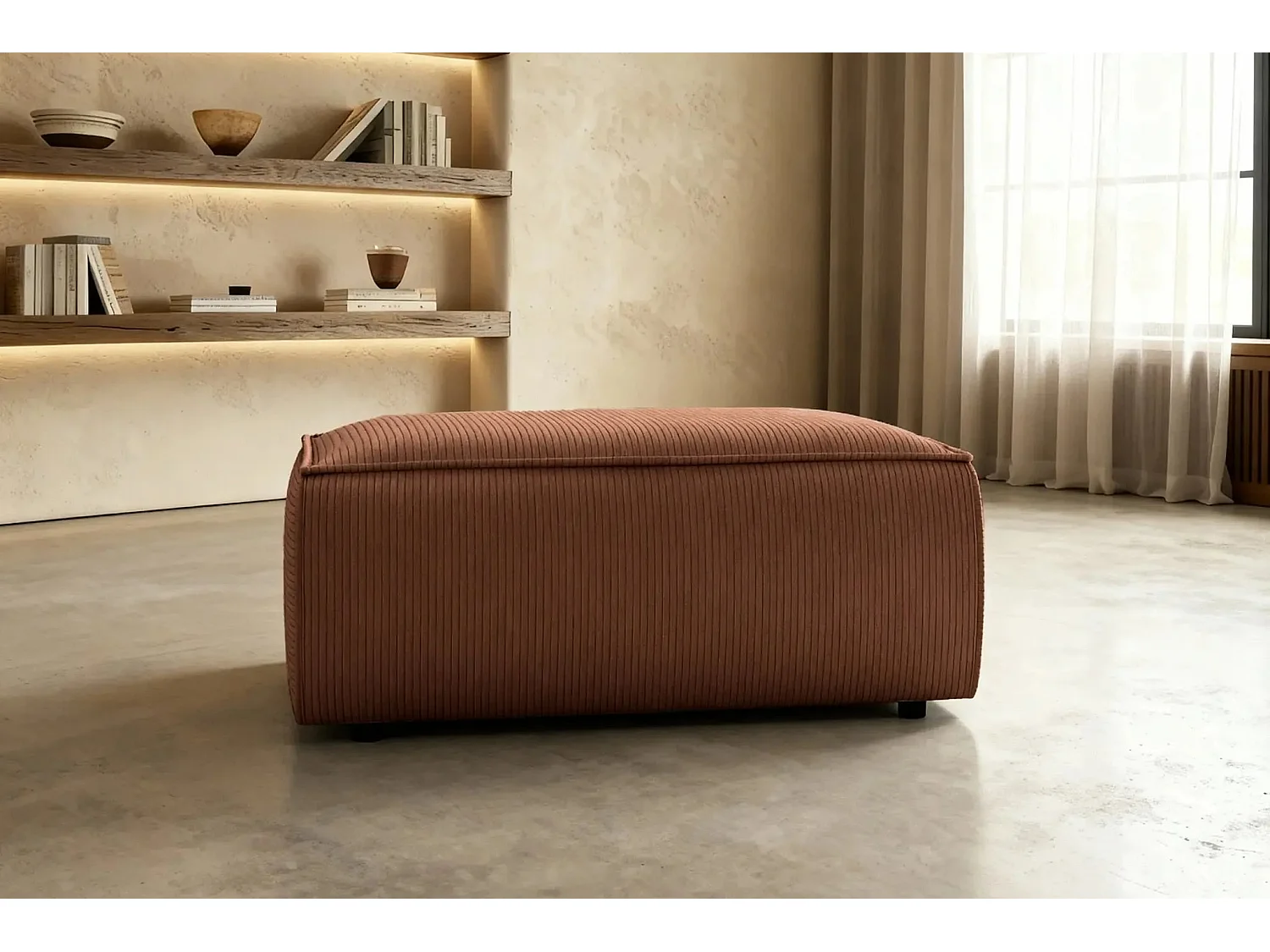 JADE - Pouf en velours côtelé Terracotta 102x69x42