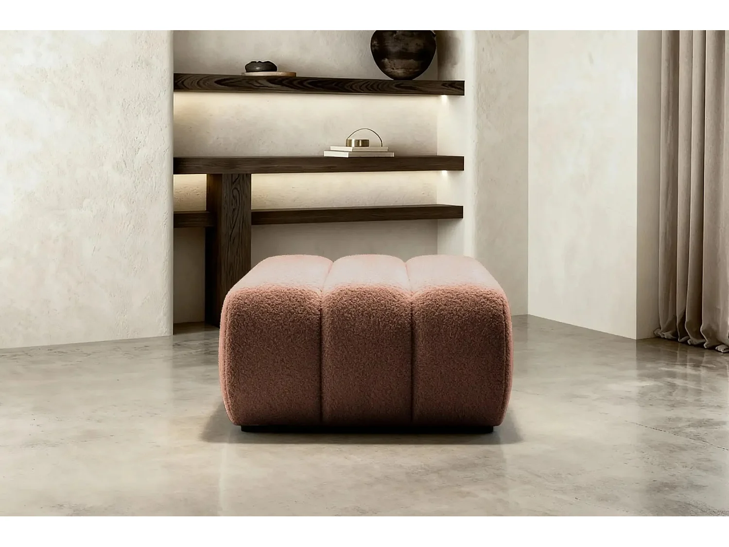 CELESTE - Pouf en tissu bouclette Terracotta 75x82x41