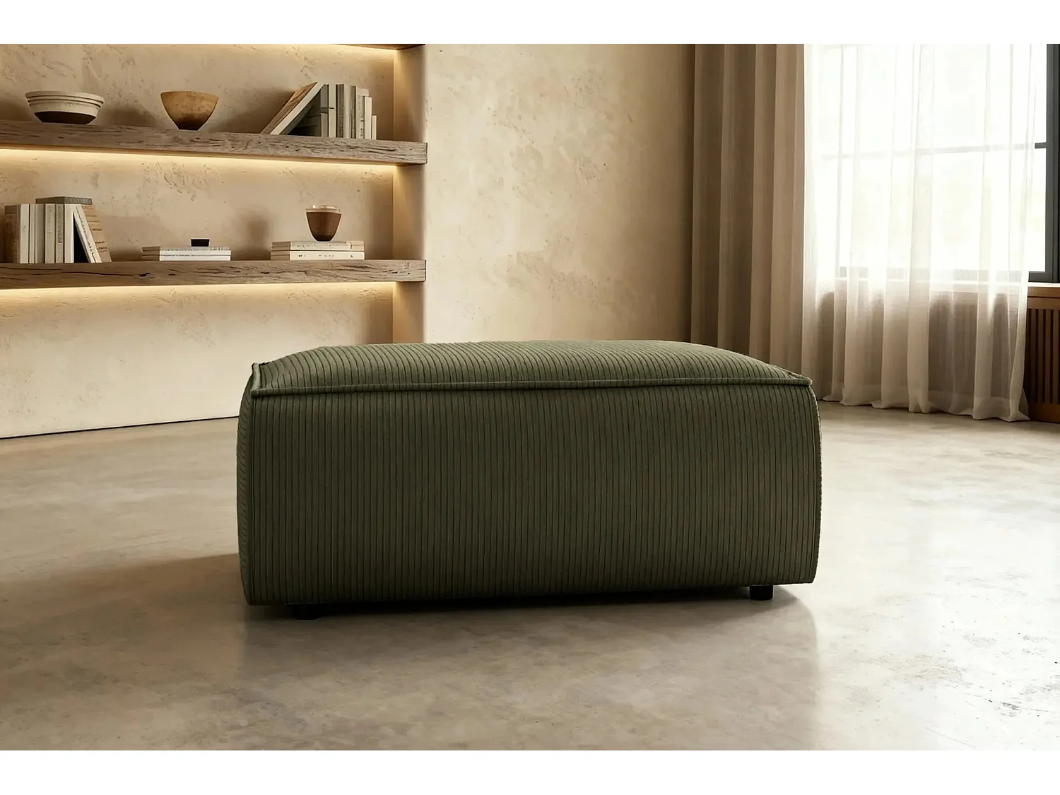 JADE - Pouf en velours côtelé Vert 102x69x42