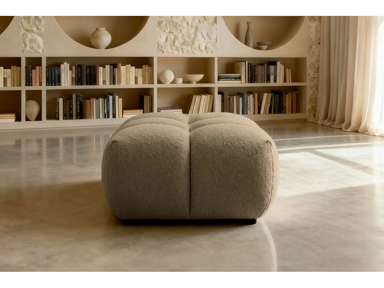ALEXIA - Pouf en tissu bouclette Café 120x60x40