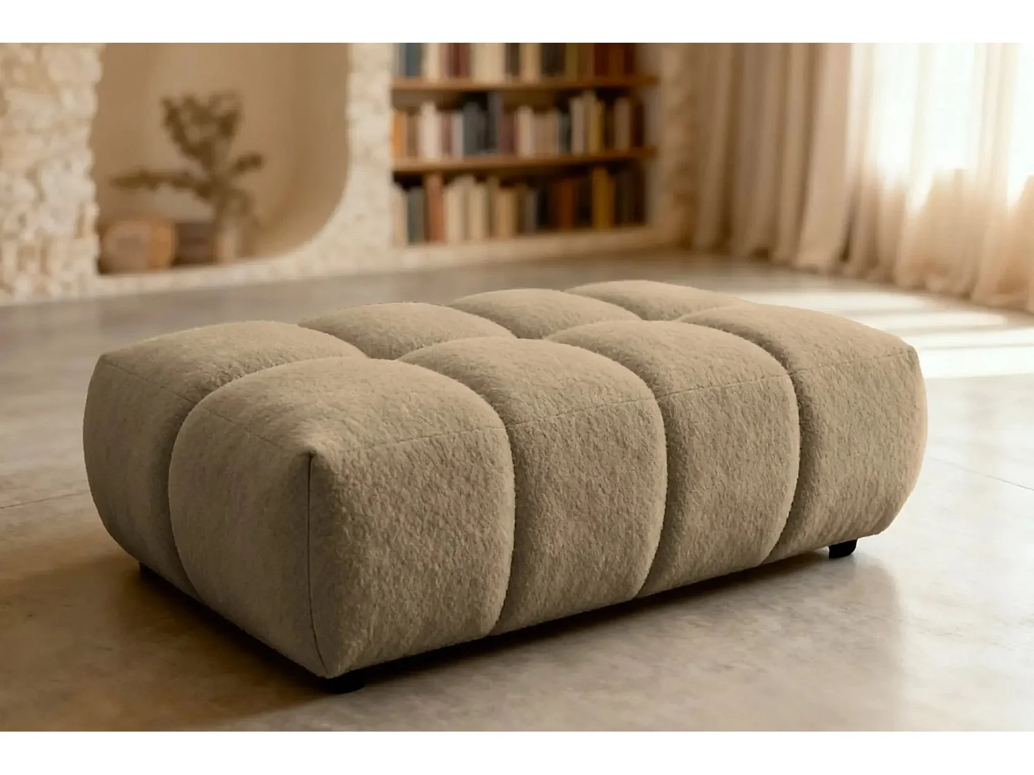 ALEXIA - Pouf en tissu bouclette Café 120x60x40