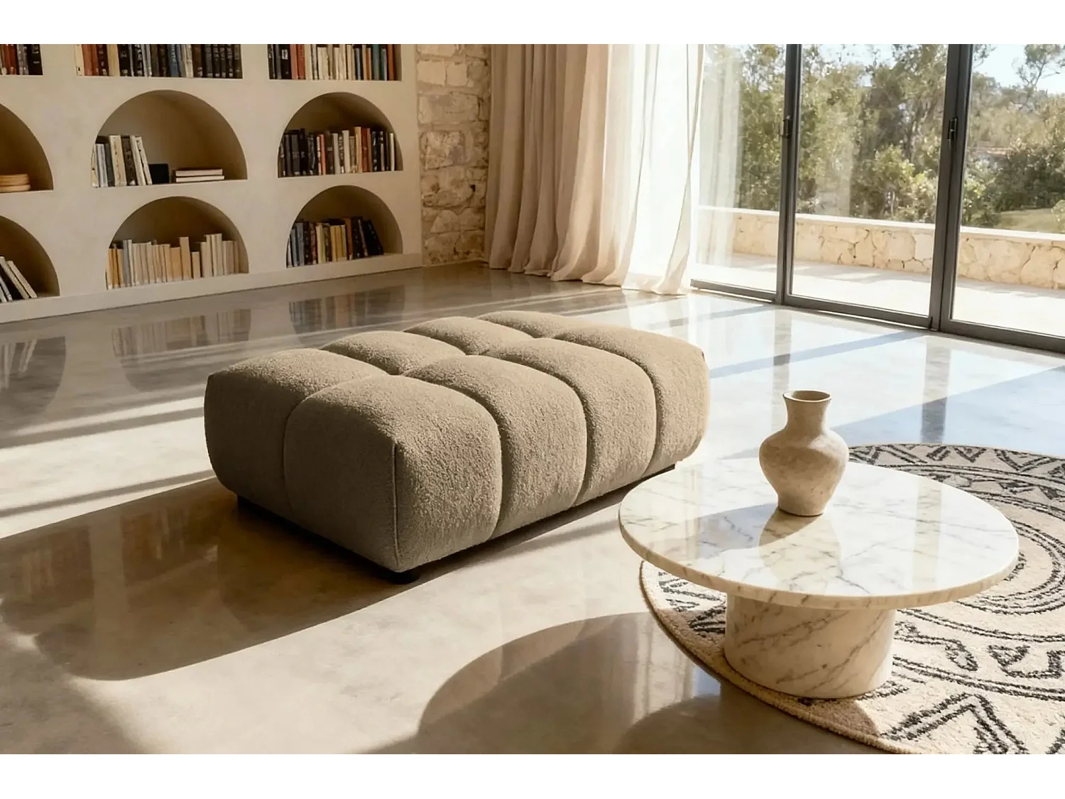 ALEXIA - Pouf en tissu bouclette Café 120x60x40