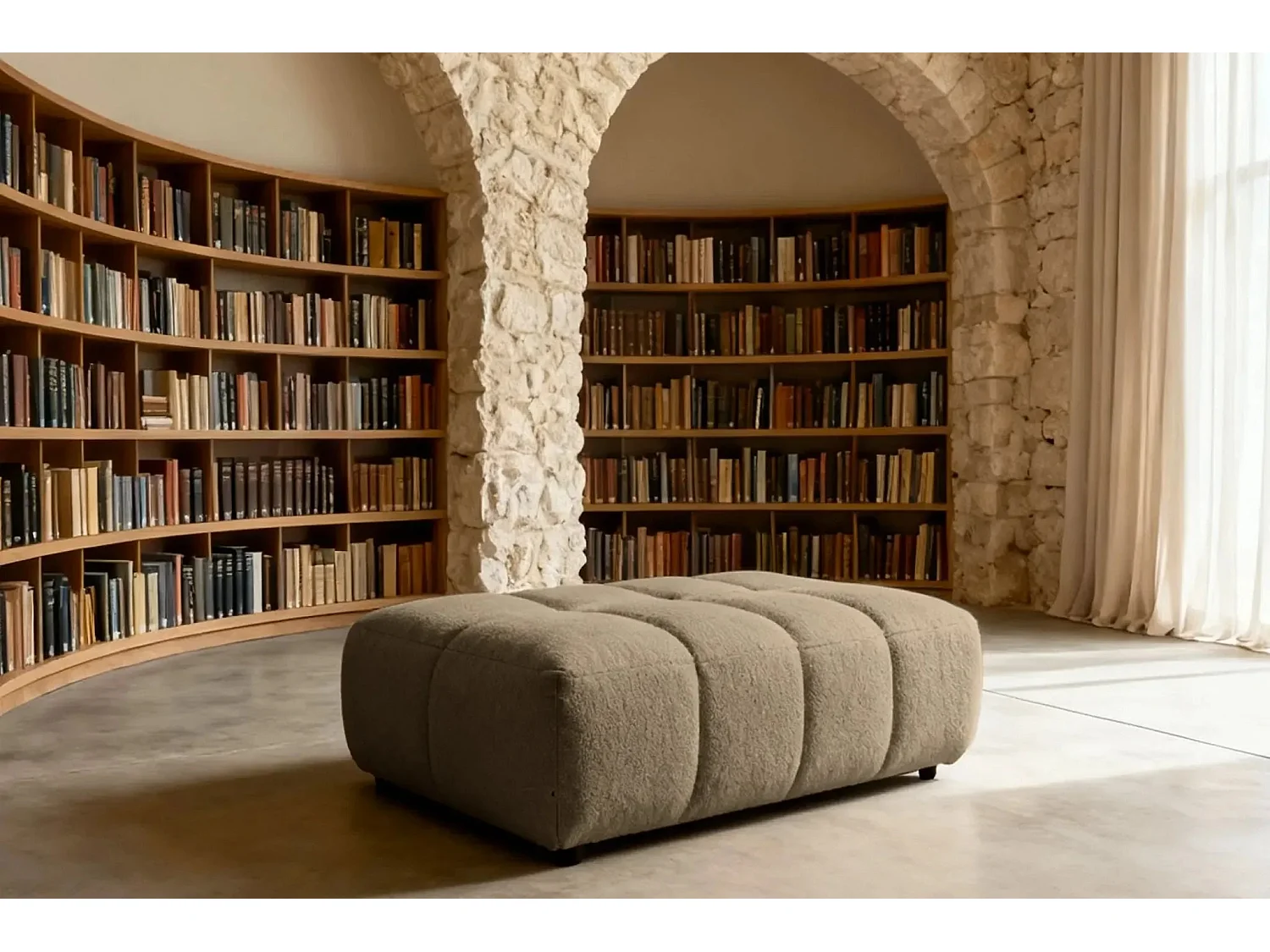 ALEXIA - Pouf en tissu bouclette Café 120x60x40