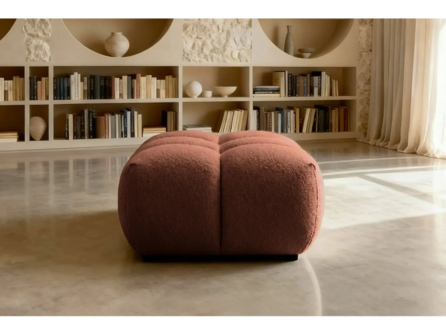 ALEXIA -Pouf en tissu bouclette Terracotta 120x60x40