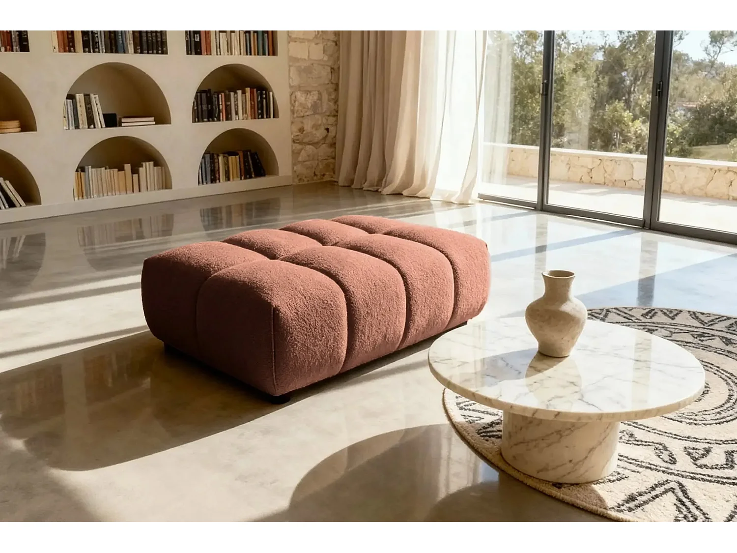 ALEXIA -Pouf en tissu bouclette Terracotta 120x60x40
