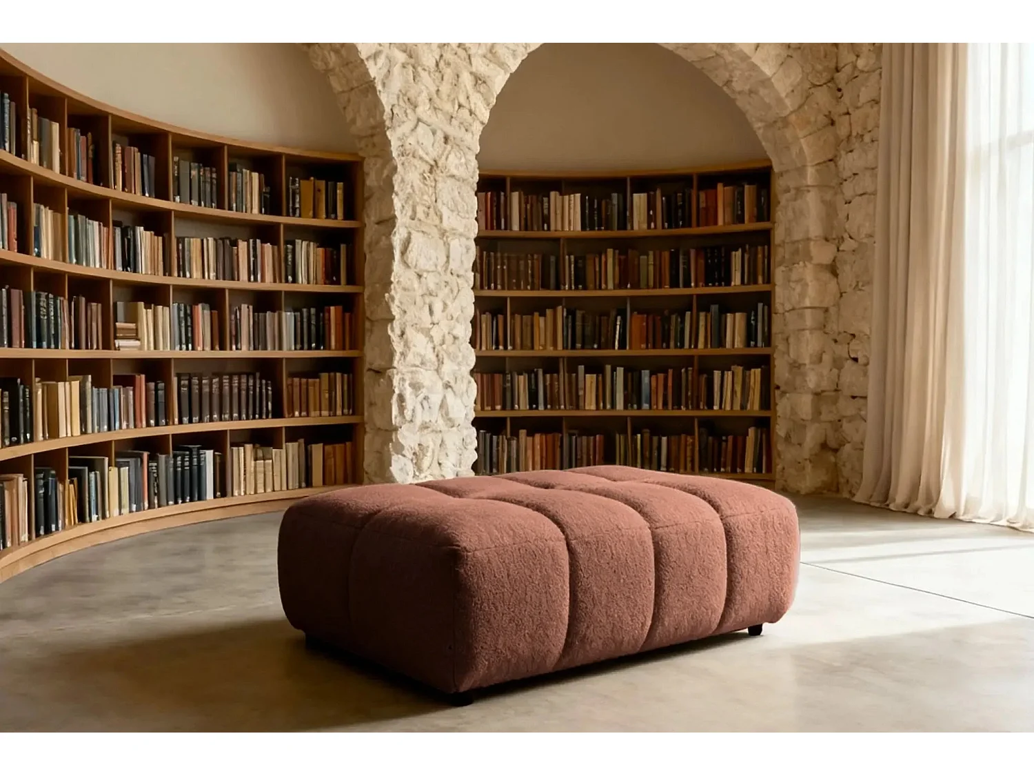 ALEXIA -Pouf en tissu bouclette Terracotta 120x60x40