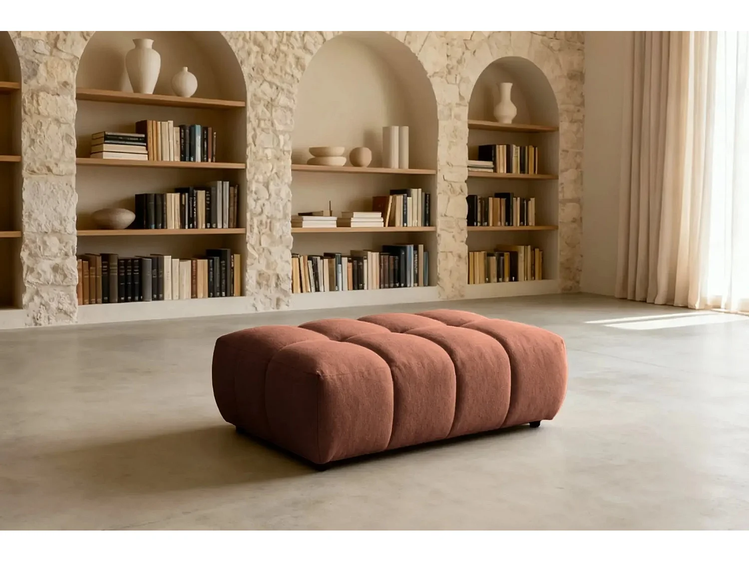ALEXIA -Pouf en tissu bouclette Terracotta 120x60x40