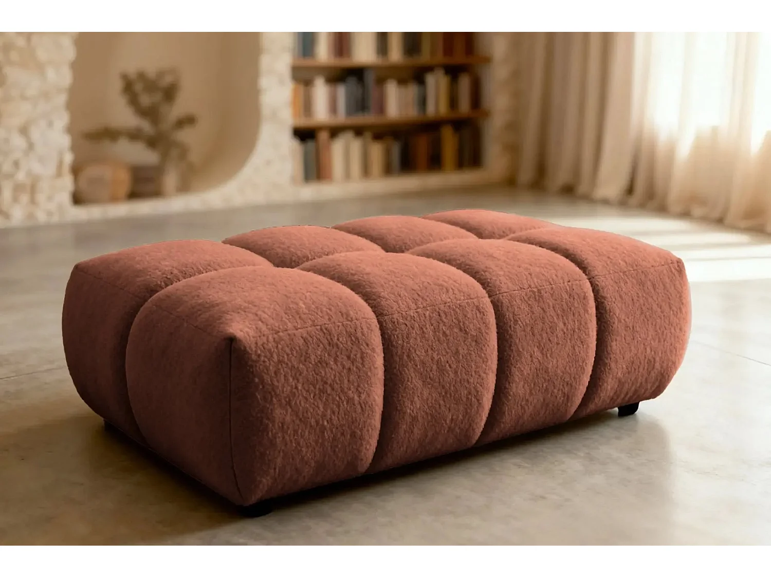 ALEXIA -Pouf en tissu bouclette Terracotta 120x60x40