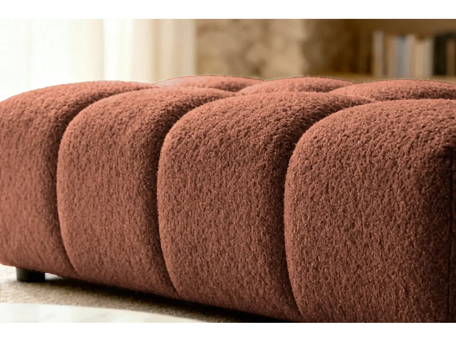 ALEXIA -Pouf en tissu bouclette Terracotta 120x60x40