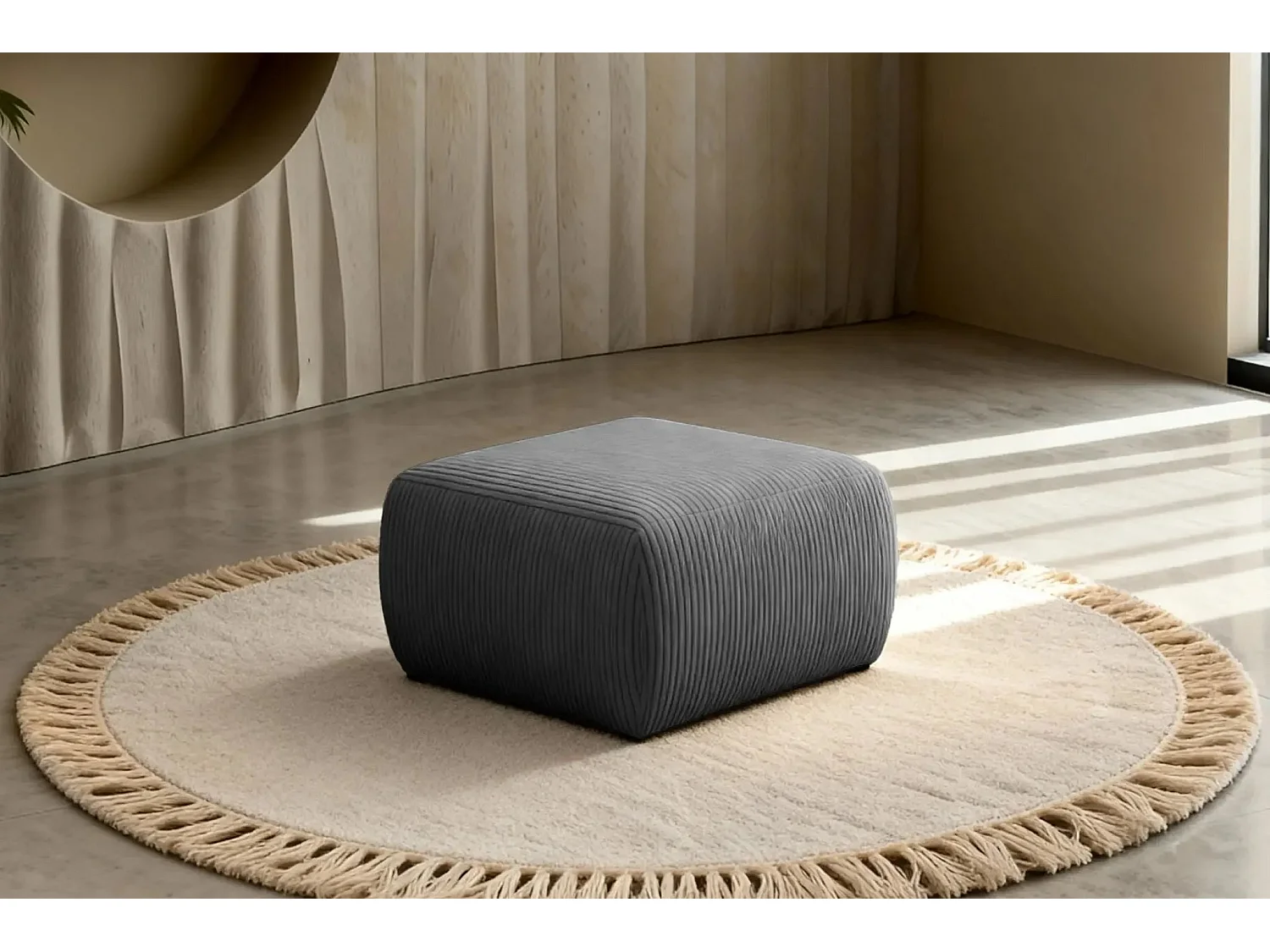 ELIO - Pouf en petit velours côtelé Gris foncé 74x74x41