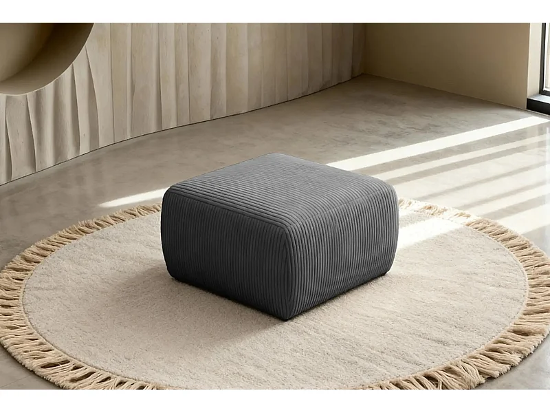 ELIO - Pouf en petit velours côtelé Gris foncé 74x74x41
