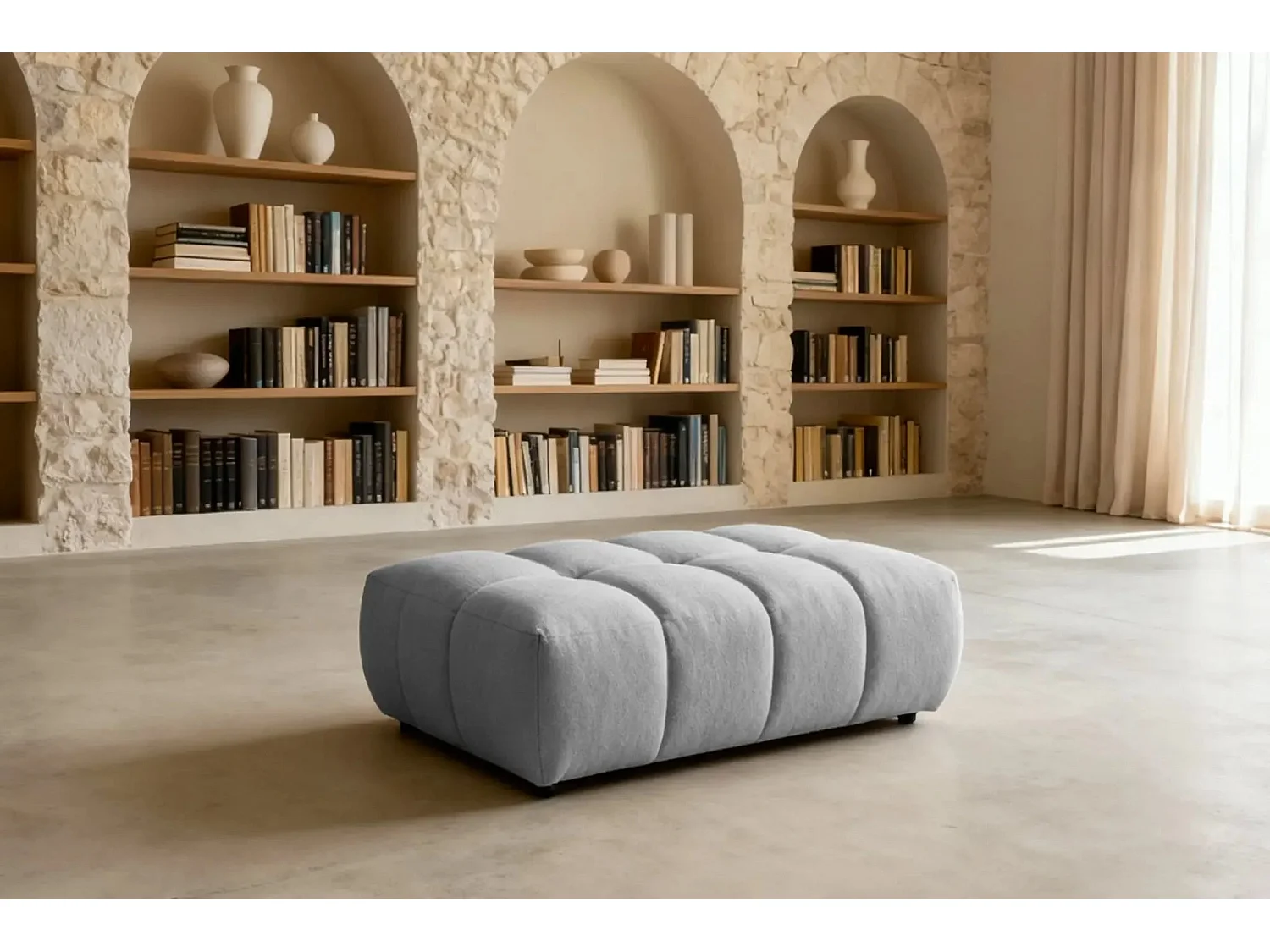 ALEXIA - Pouf tissu bouclette - Gris clair