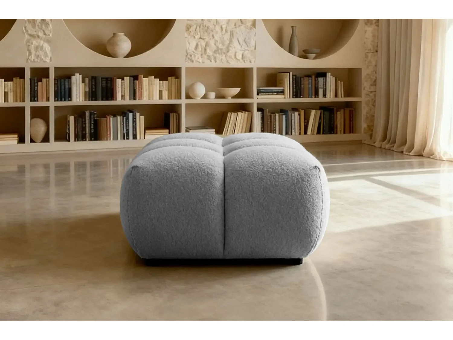 ALEXIA - Pouf tissu bouclette - Gris clair
