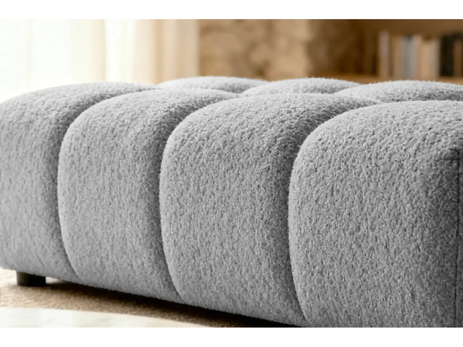 ALEXIA - Pouf tissu bouclette - Gris clair