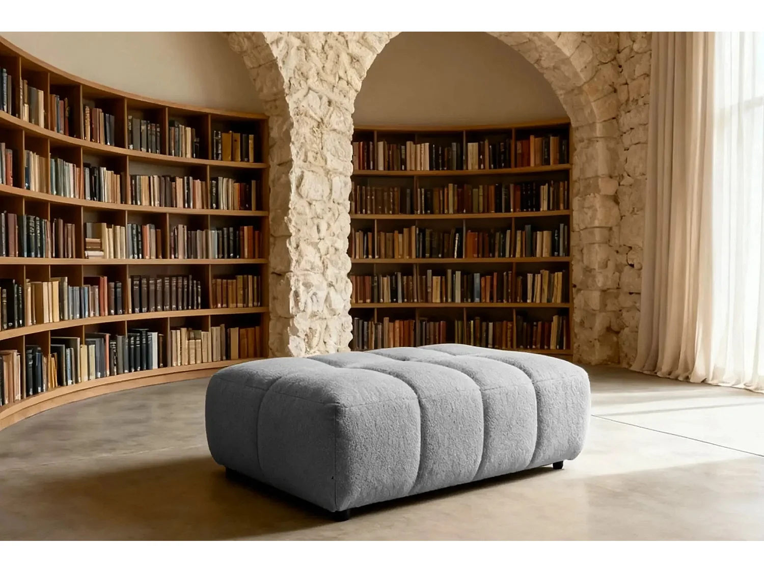 ALEXIA - Pouf tissu bouclette - Gris clair