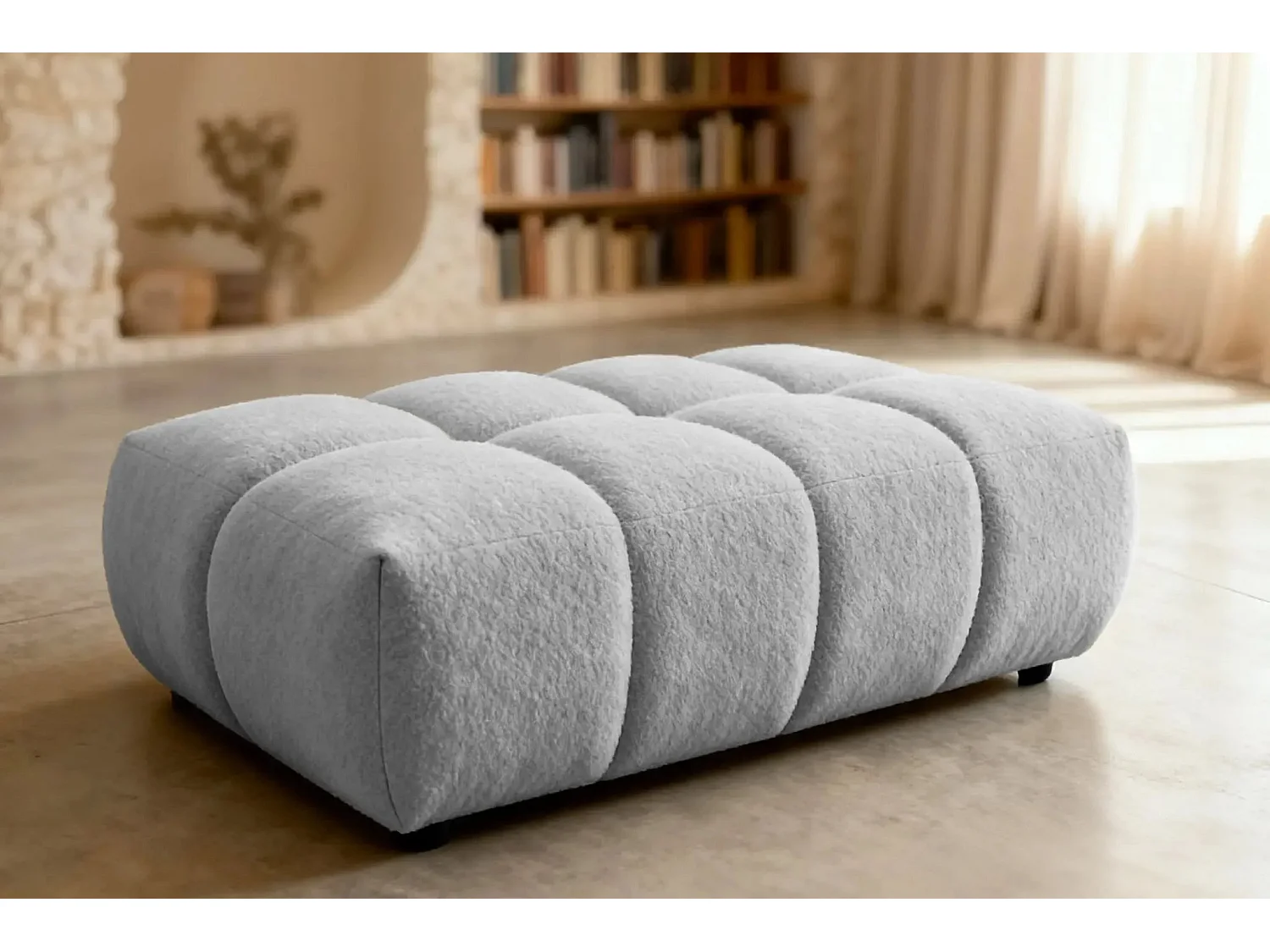 ALEXIA - Pouf en tissu bouclette Gris clair 120x60x40