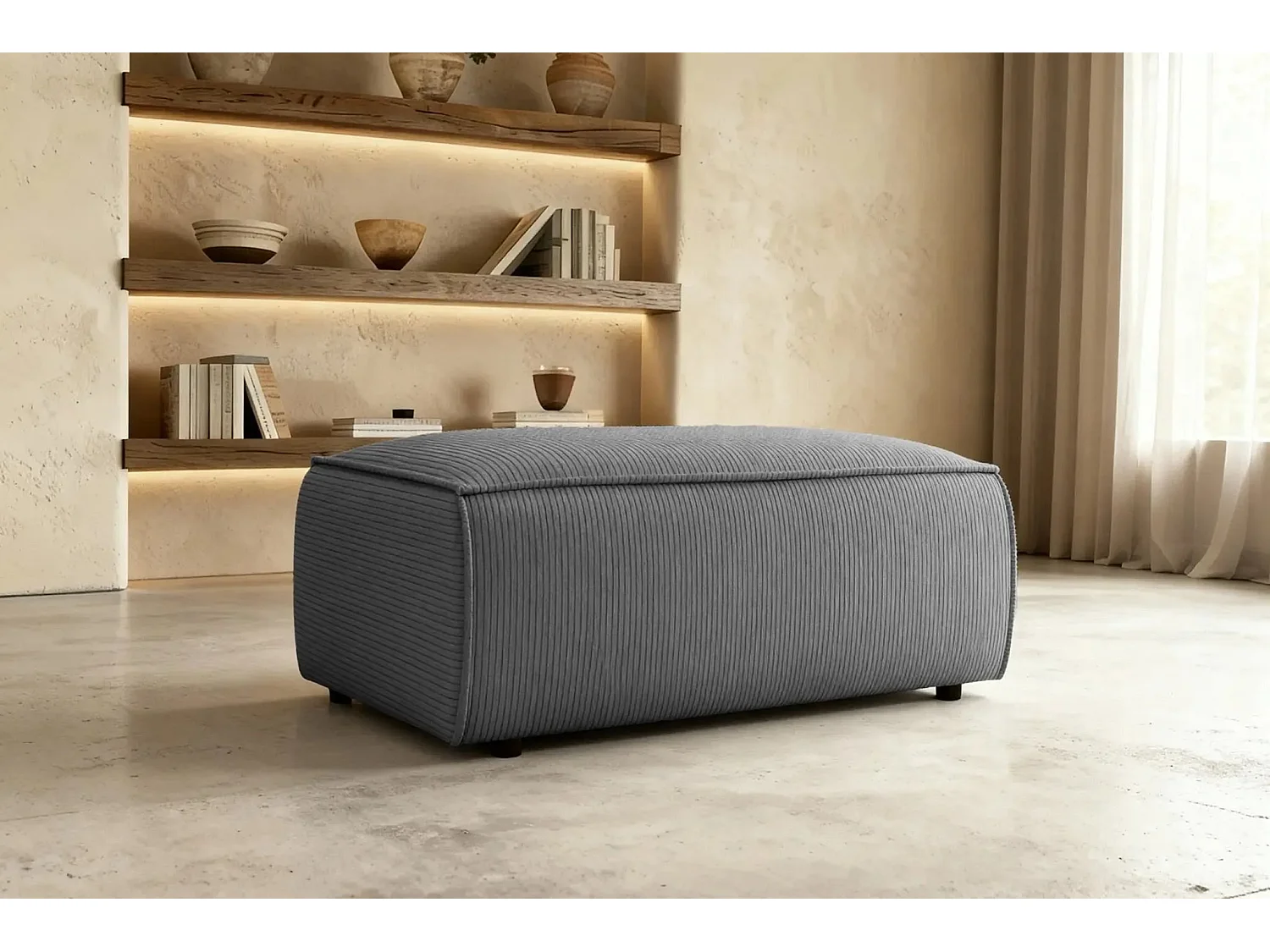 JADE - Pouf en velours côtelé Gris foncé 102x69x42