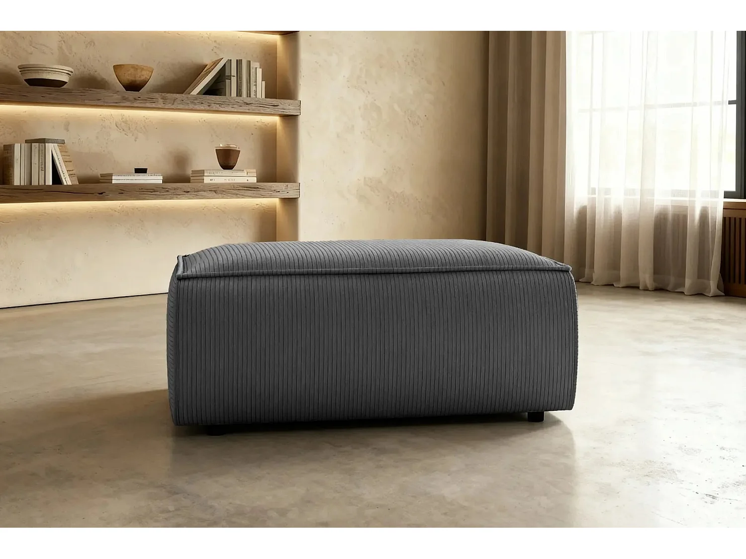 JADE - Pouf en velours côtelé Gris foncé 102x69x42