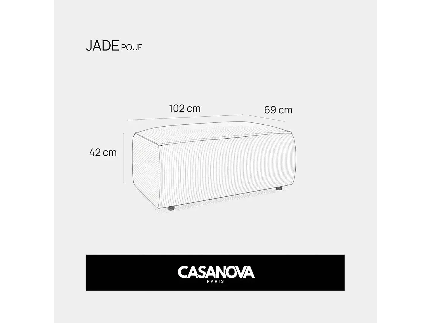 JADE - Pouf en velours côtelé Gris foncé 102x69x42