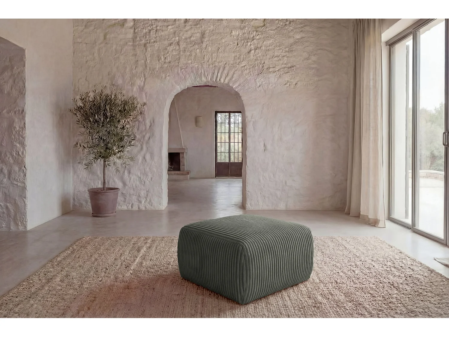 ELIO - Pouf velours côtelé - Vert