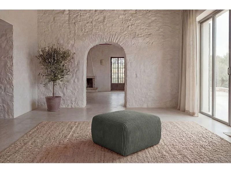 ELIO - Pouf en velours côtelé Vert 74x74x41