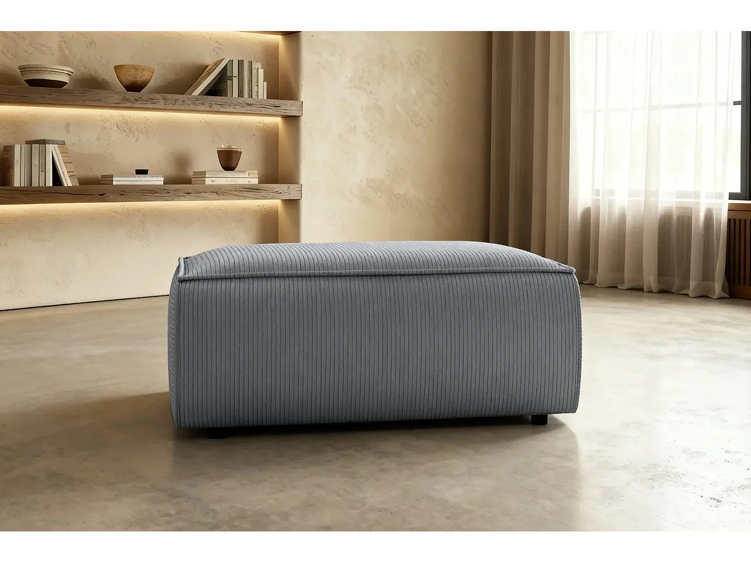 JADE - Pouf en velours côtelé Gris clair 102x69x42