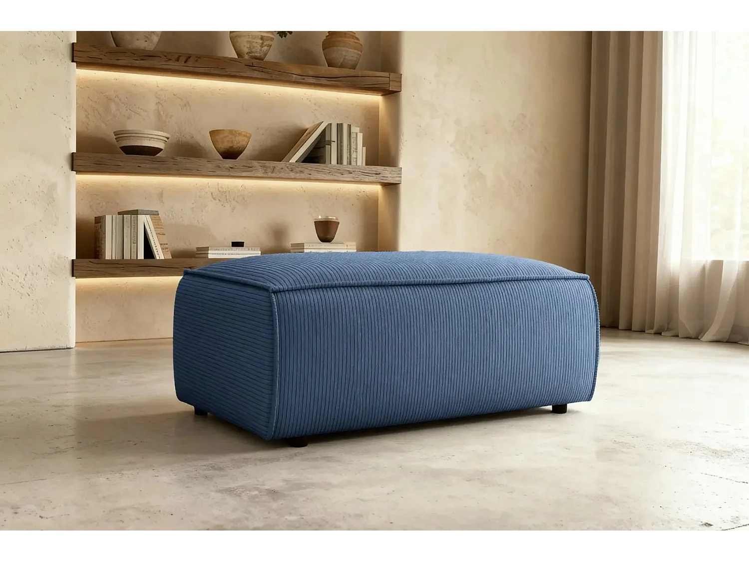 JADE - Pouf en velours côtelé Bleu 102x69x42