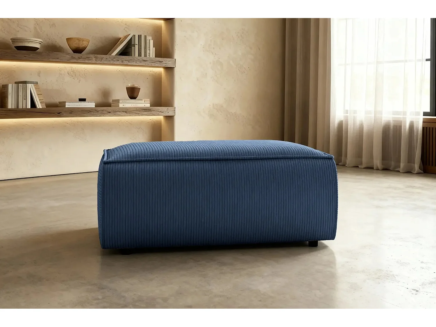 JADE - Pouf en velours côtelé Bleu 102x69x42