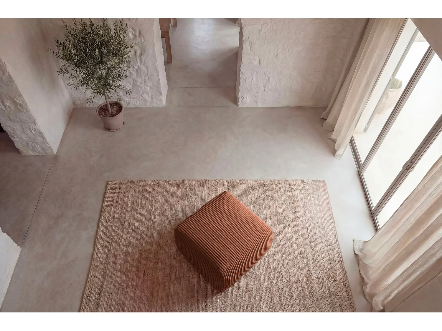 ELIO - Pouf velours côtelé - Terracotta