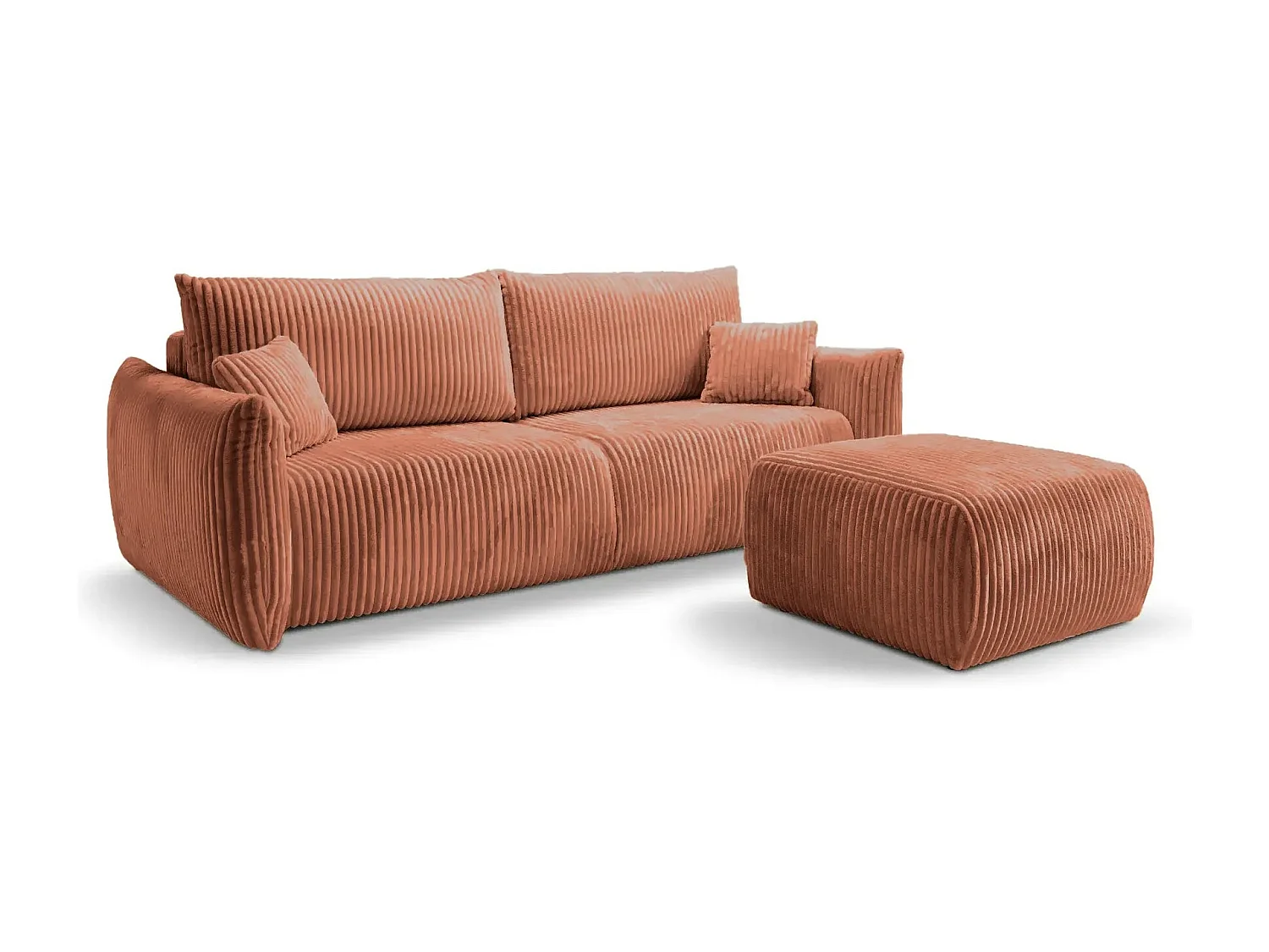 ELIO - Pouf en velours côtelé Terracotta 74x74x41