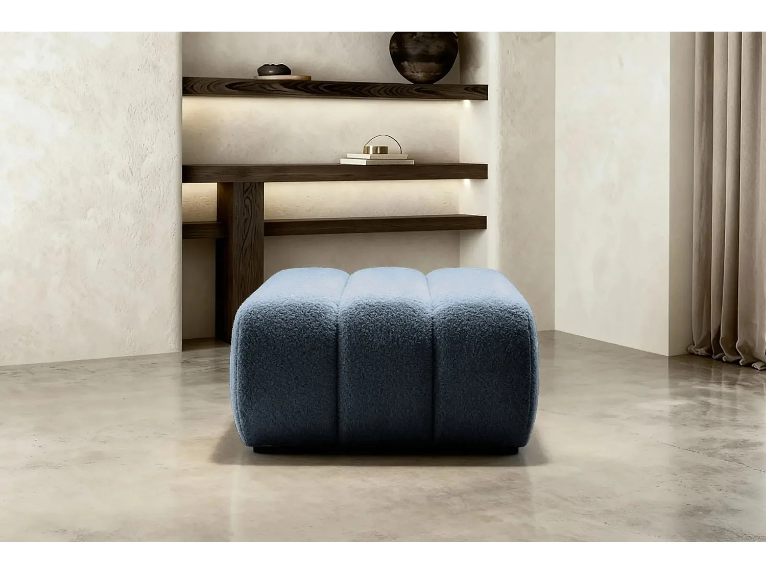 CELESTE - Pouf en tissu bouclette Bleu 75x82x41