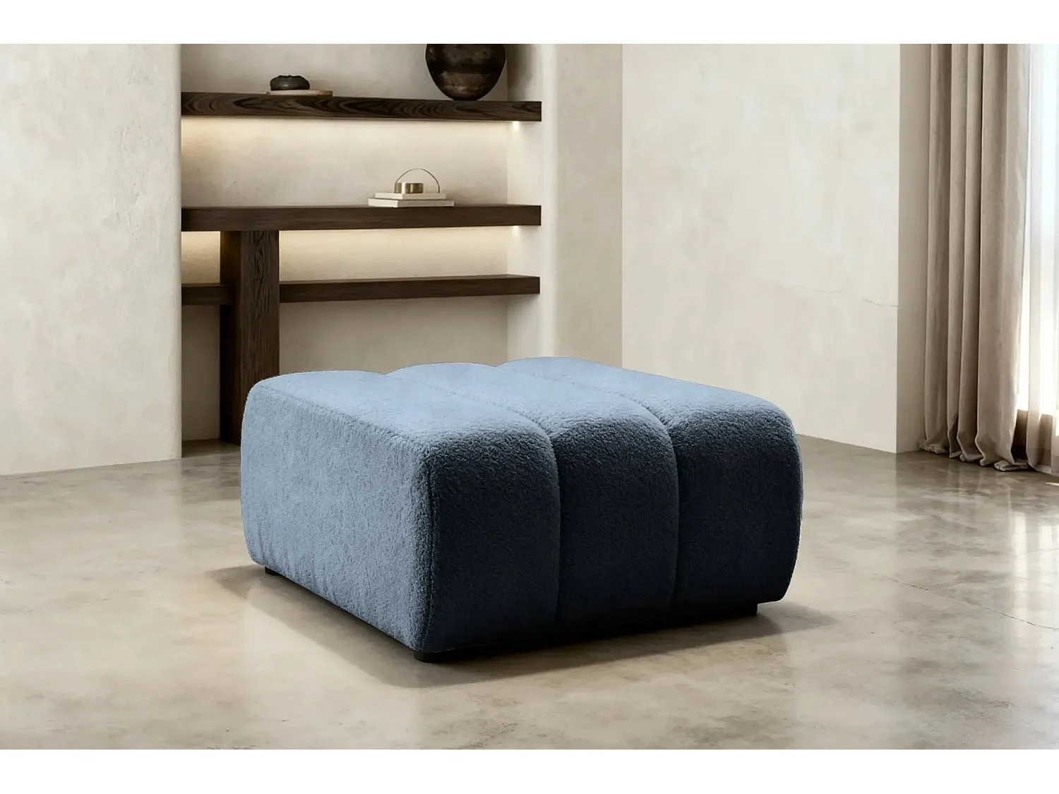 CELESTE - Pouf en tissu bouclette Bleu 75x82x41
