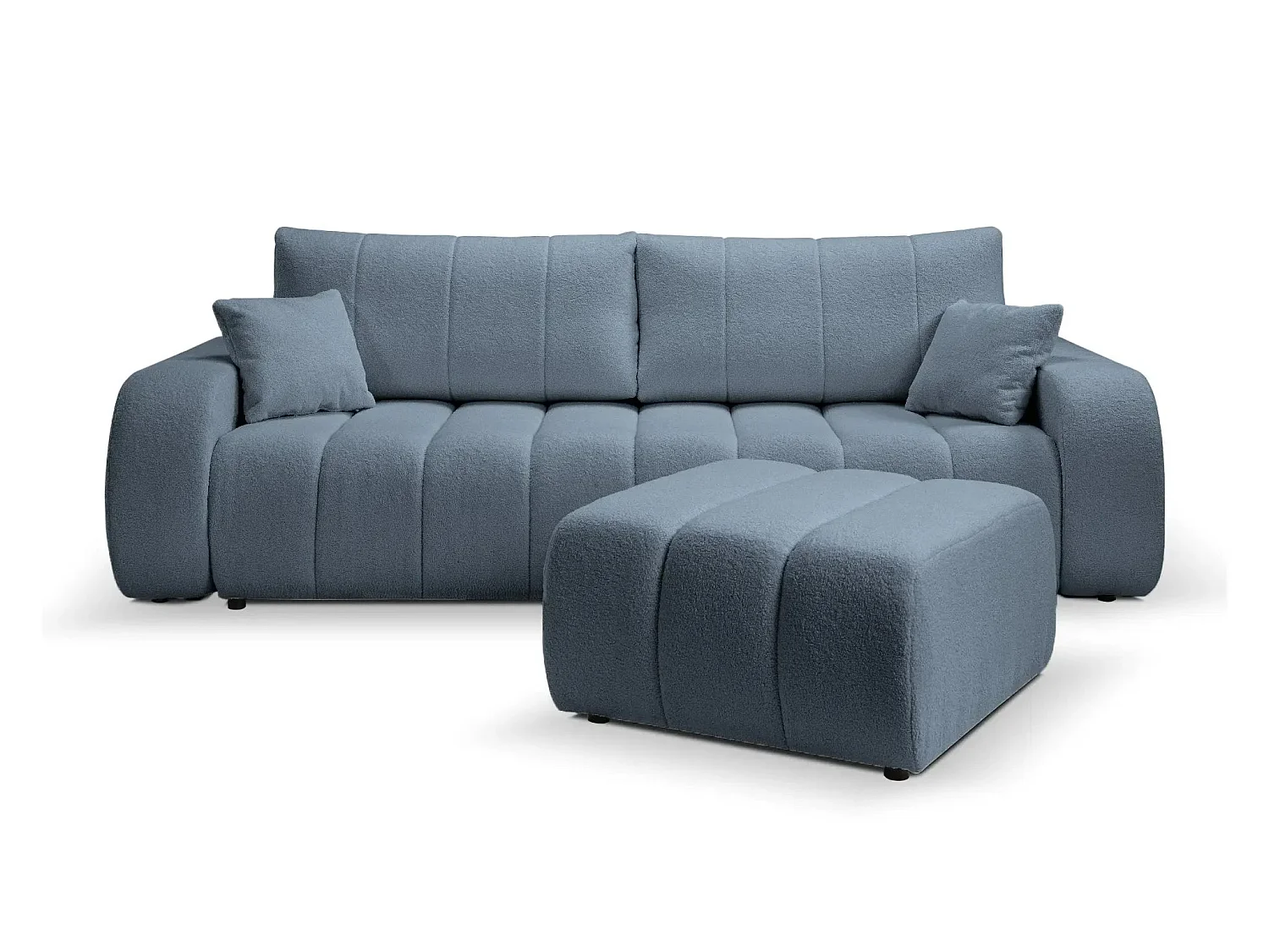 CELESTE - Pouf en tissu bouclette Bleu 75x82x41