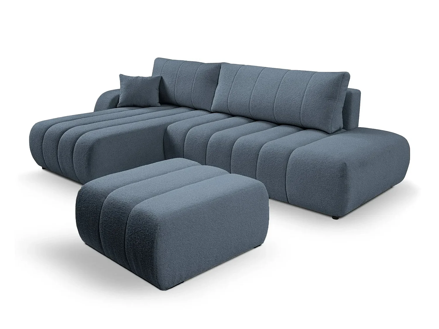 CELESTE - Pouf en tissu bouclette Bleu 75x82x41