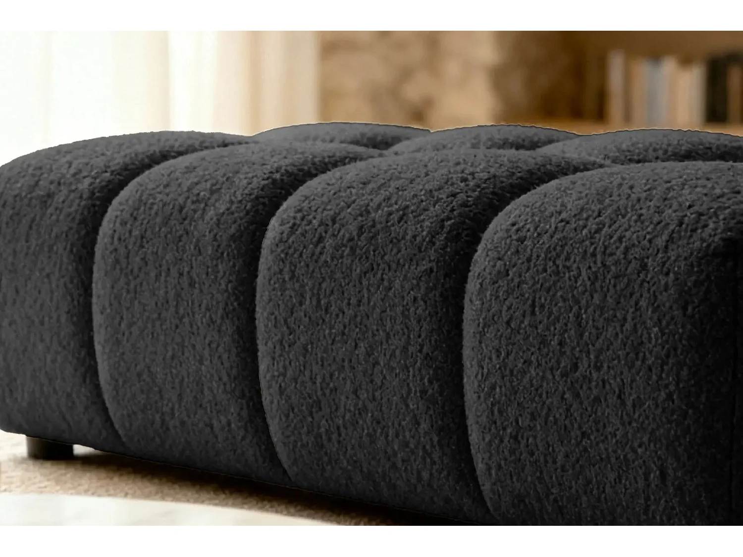 ALEXIA - Pouf en tissu bouclette Noir 120x60x40