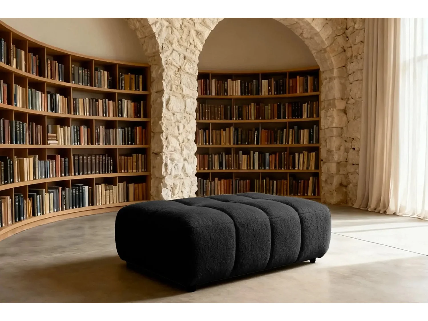 ALEXIA - Pouf en tissu bouclette Noir 120x60x40