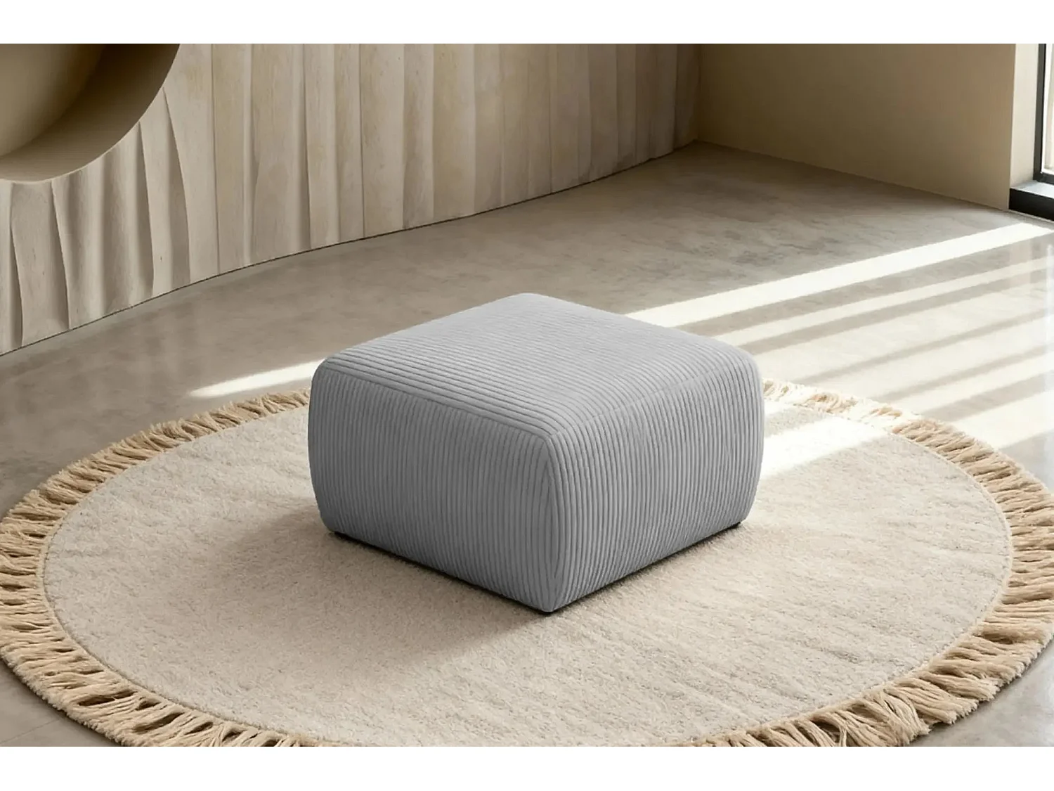 ELIO - Pouf en petit velours côtelé Gris clair 74x74x41