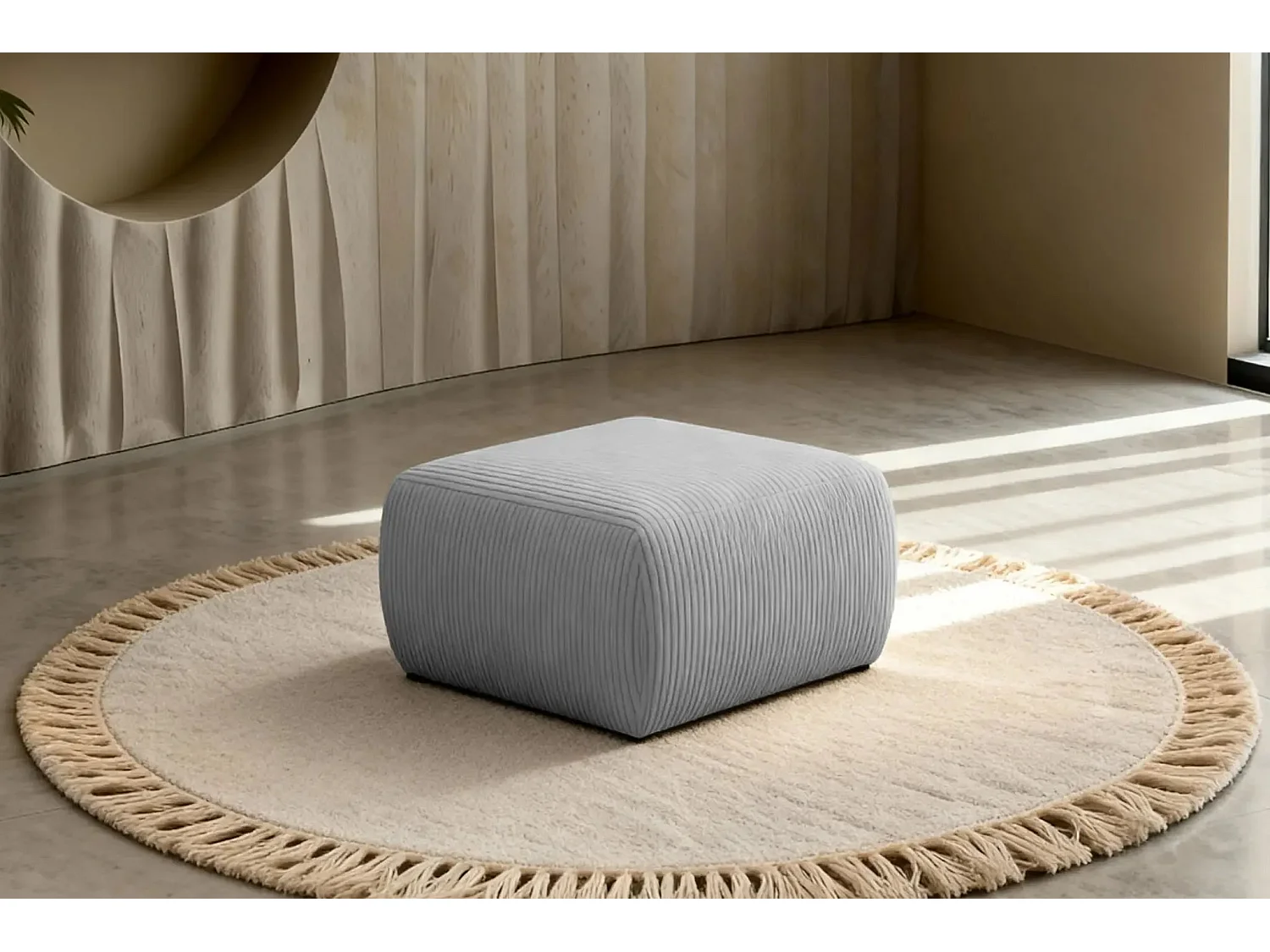 ELIO - Pouf en petit velours côtelé Gris clair 74x74x41