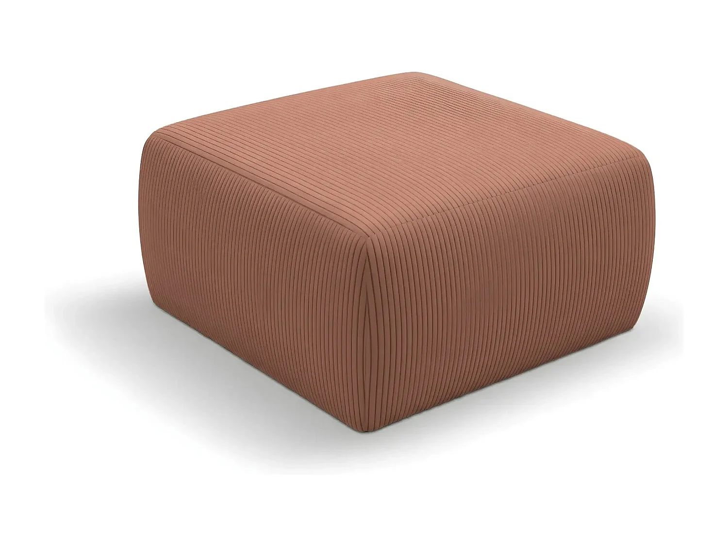 ELIO - Pouf en petit velours côtelé Terracotta 74x74x41