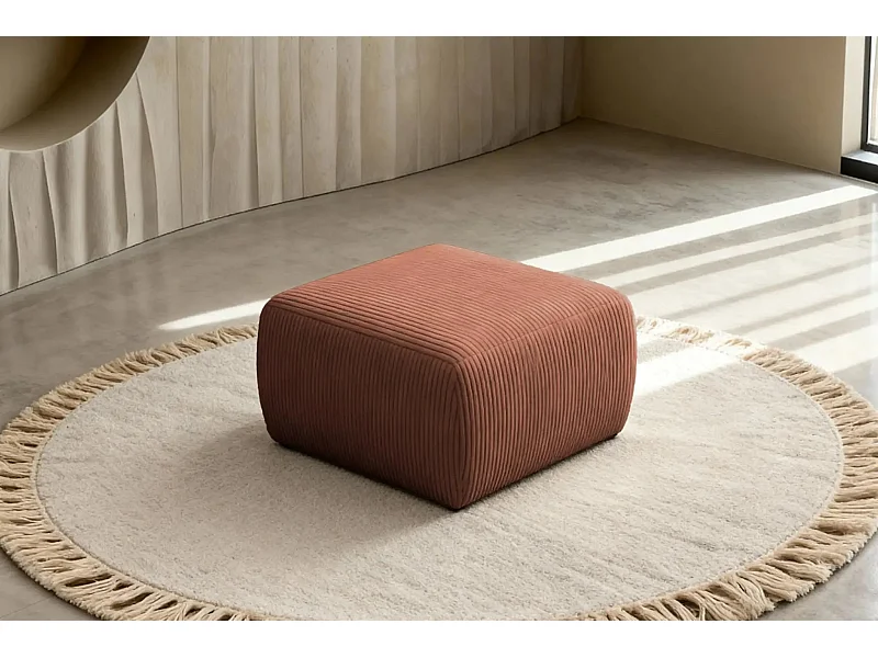 ELIO - Pouf en petit velours côtelé Terracotta 74x74x41