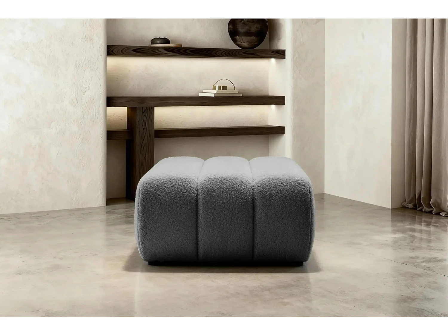 CELESTE - Pouf en tissu bouclette Gris 75x82x41