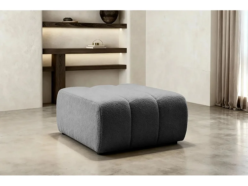 CELESTE - Pouf en tissu bouclette Gris 75x82x41