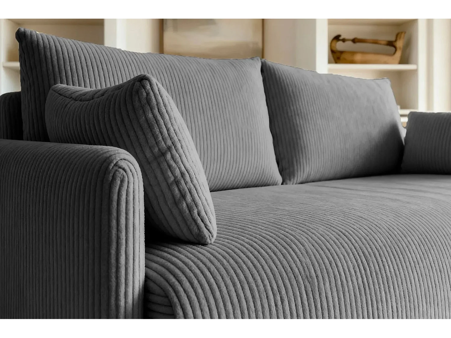 AXELLE - Canapé droit convertible velours côtelé - Gris foncé