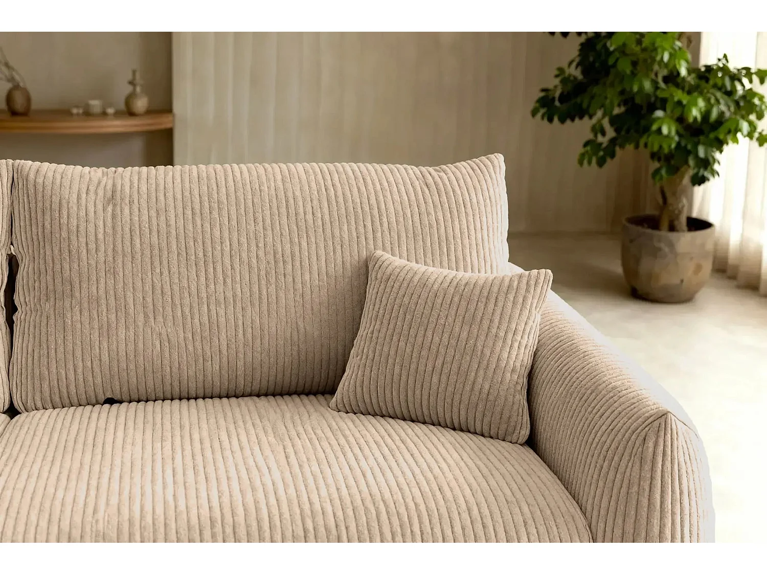 ELIO - Canapé droit convertible petit velours côtelé - Café