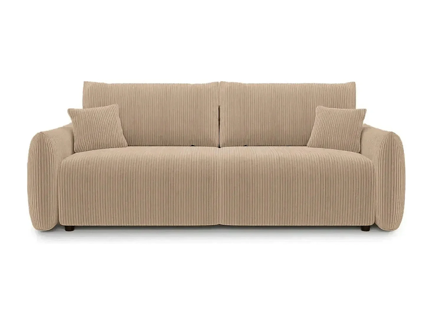 ELIO - Canapé droit convertible petit velours côtelé 3 places - Café