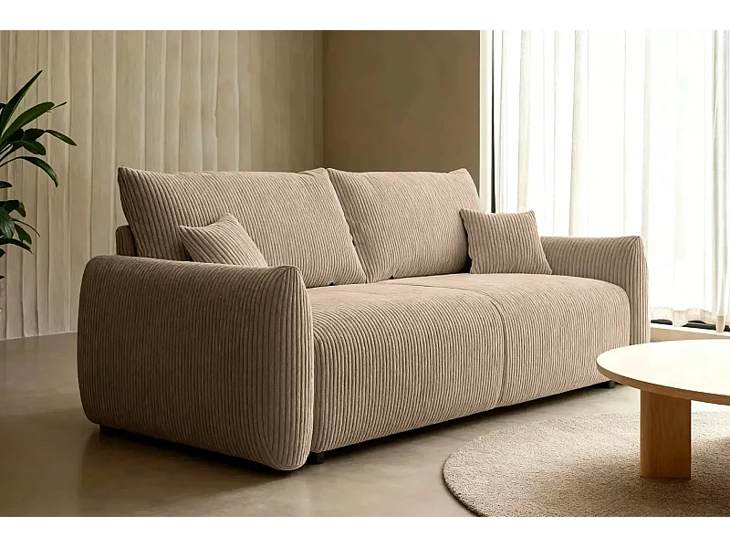 ELIO - Canapé droit convertible petit velours côtelé - Café
