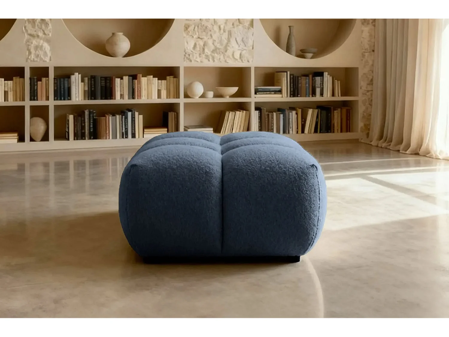 ALEXIA - Pouf tissu bouclette - Bleu