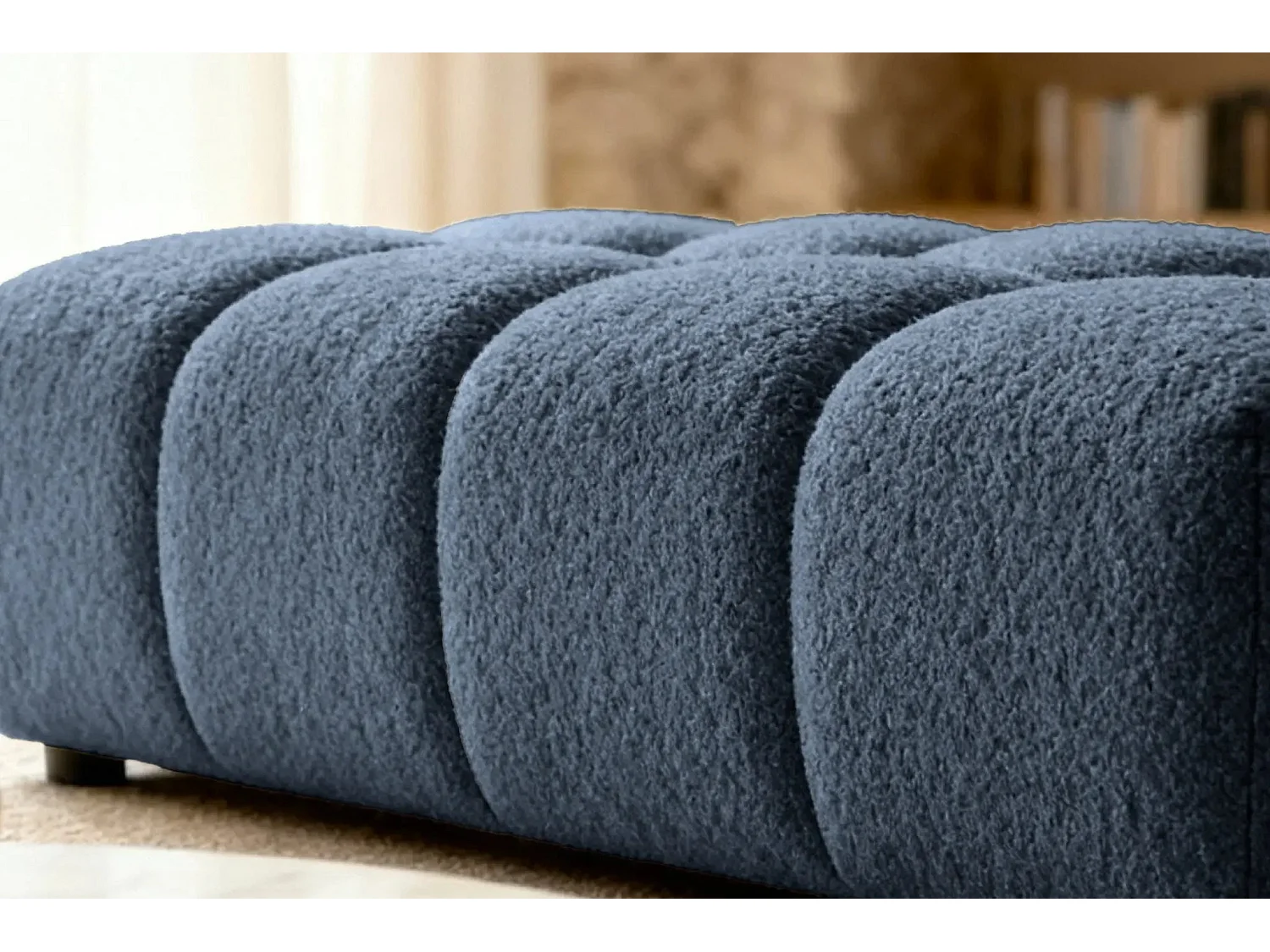 ALEXIA - Pouf tissu bouclette - Bleu