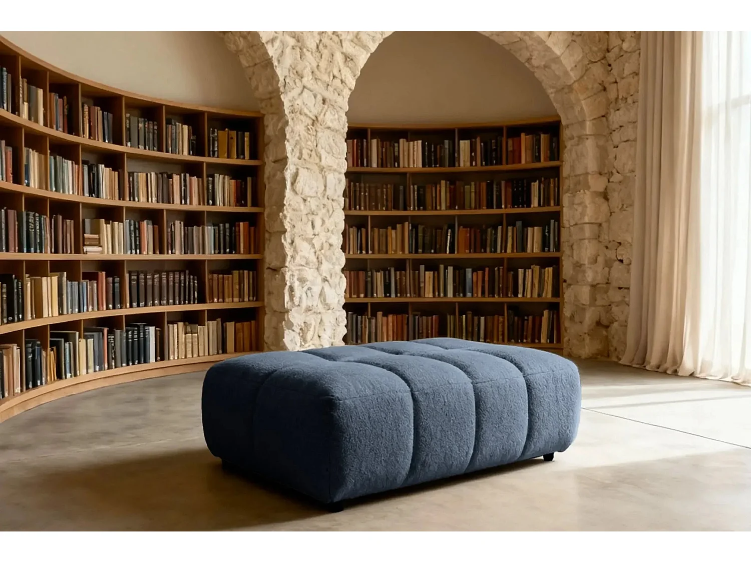 ALEXIA - Pouf tissu bouclette - Bleu